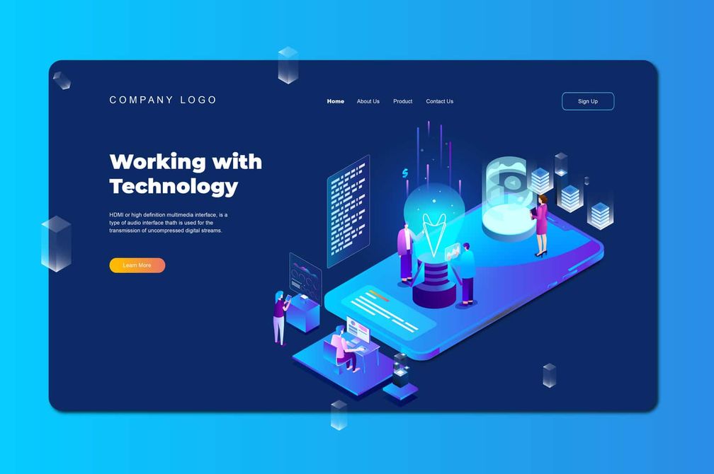 Isometric Landing Pages Working With Technology
