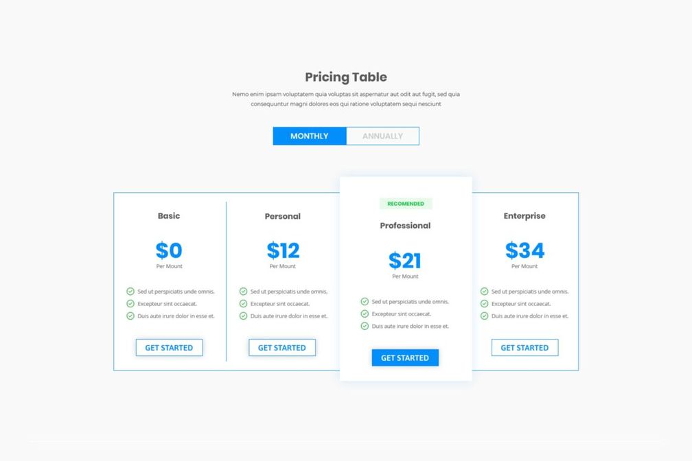 Pricing Table Best Price Options