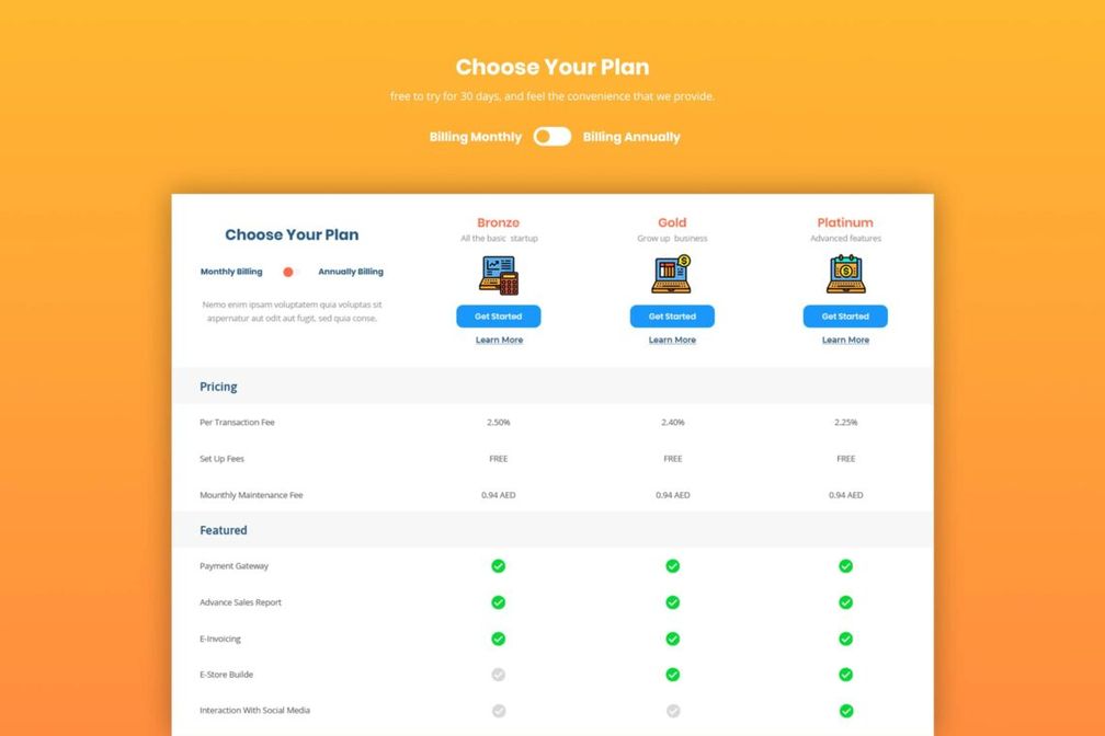 Pricing Table Business Plan