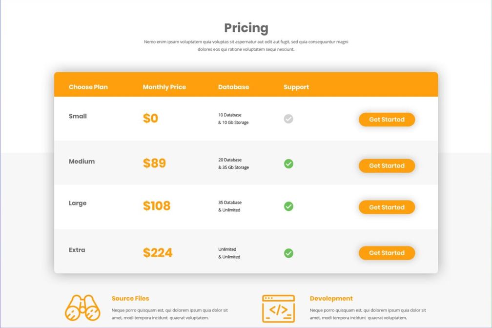 Pricing Table Database Options