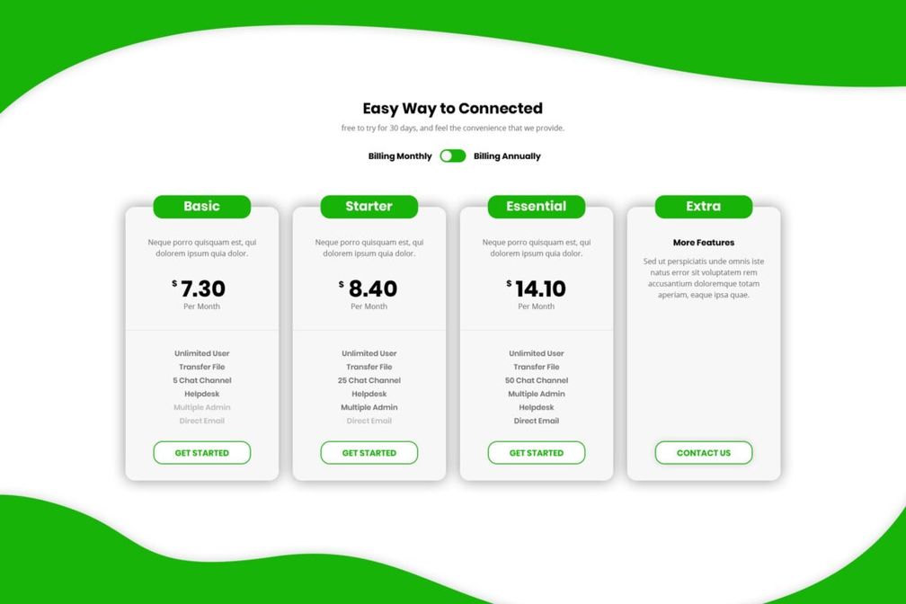 Pricing Table Extra Connected