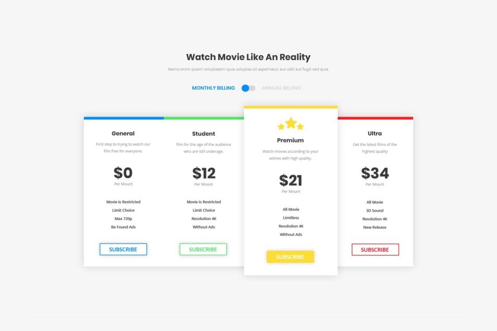 Pricing Table Movie Watching Package