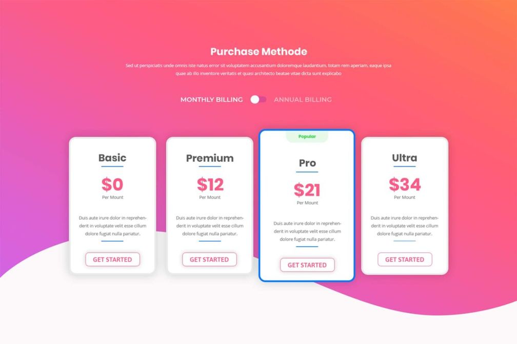Pricing Table Purchase Methode