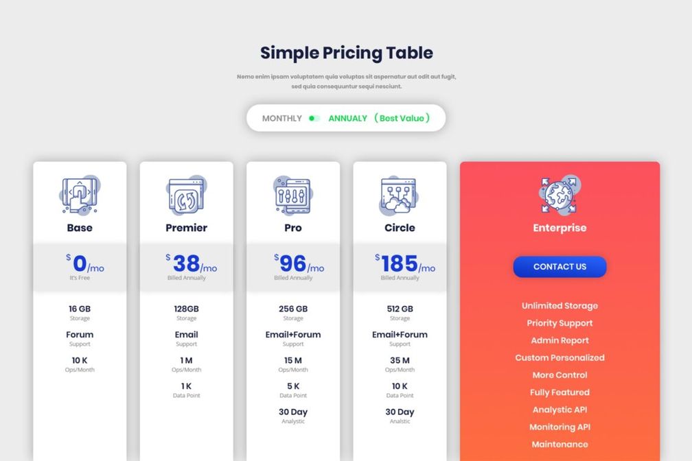 Pricing Table Simple Package