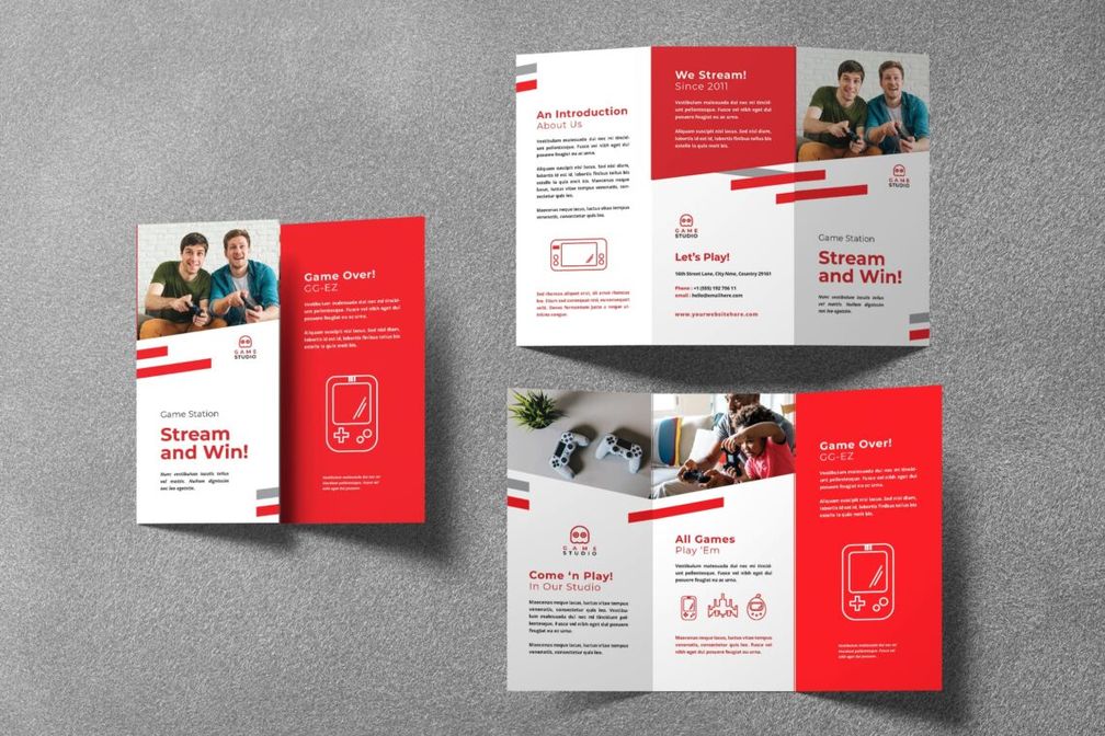 trifold brochure streaming studio game