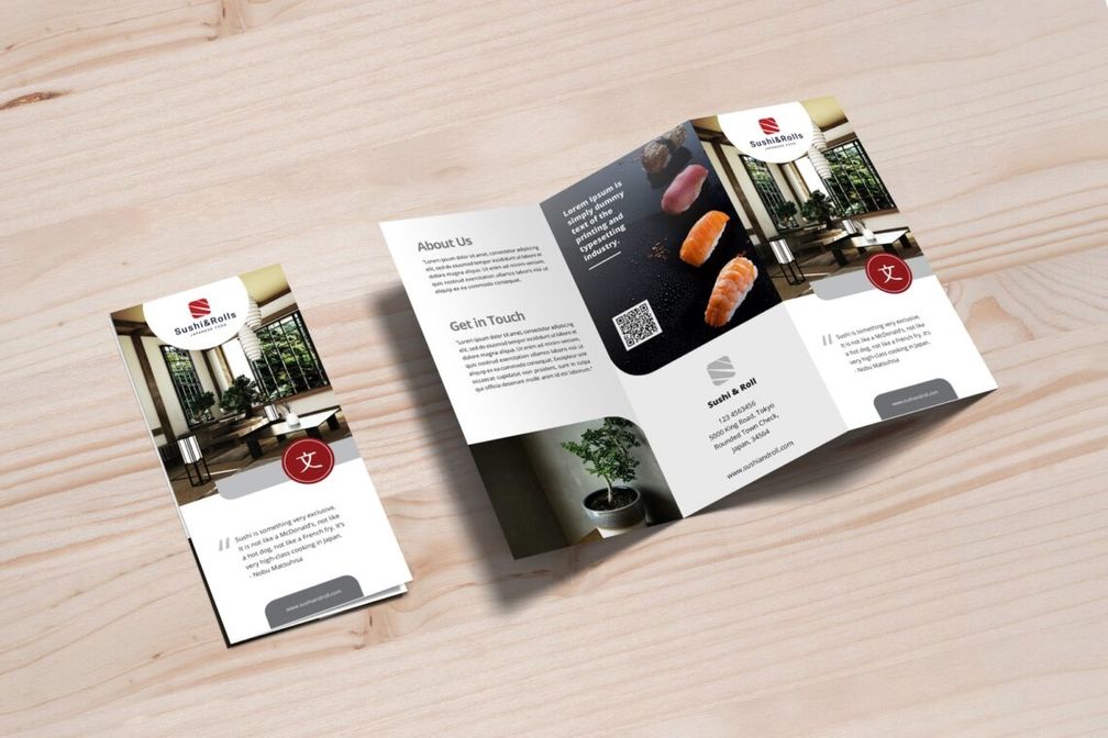 trifold brochure sushi roll menu