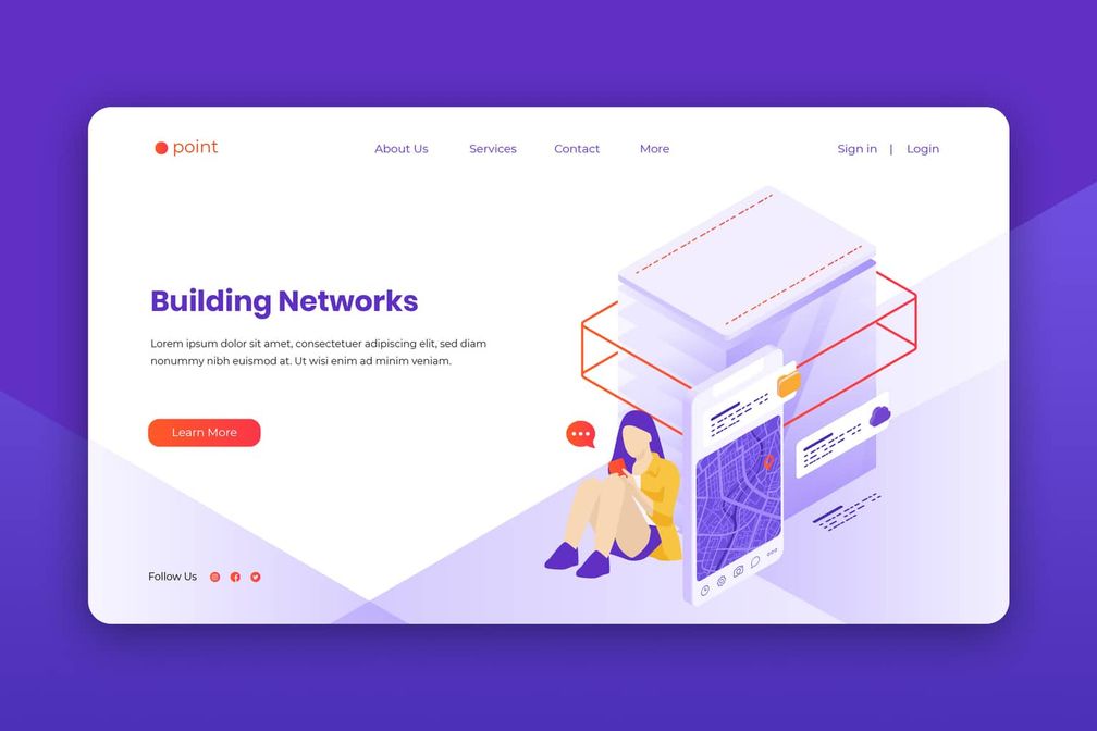 isometric landing pages digital building