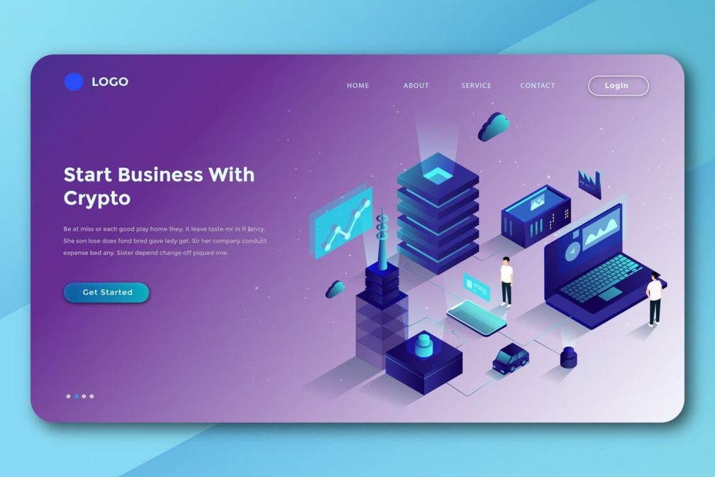 isometric landing pages digital crypto business