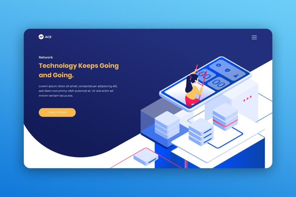 isometric landing pages digital network service