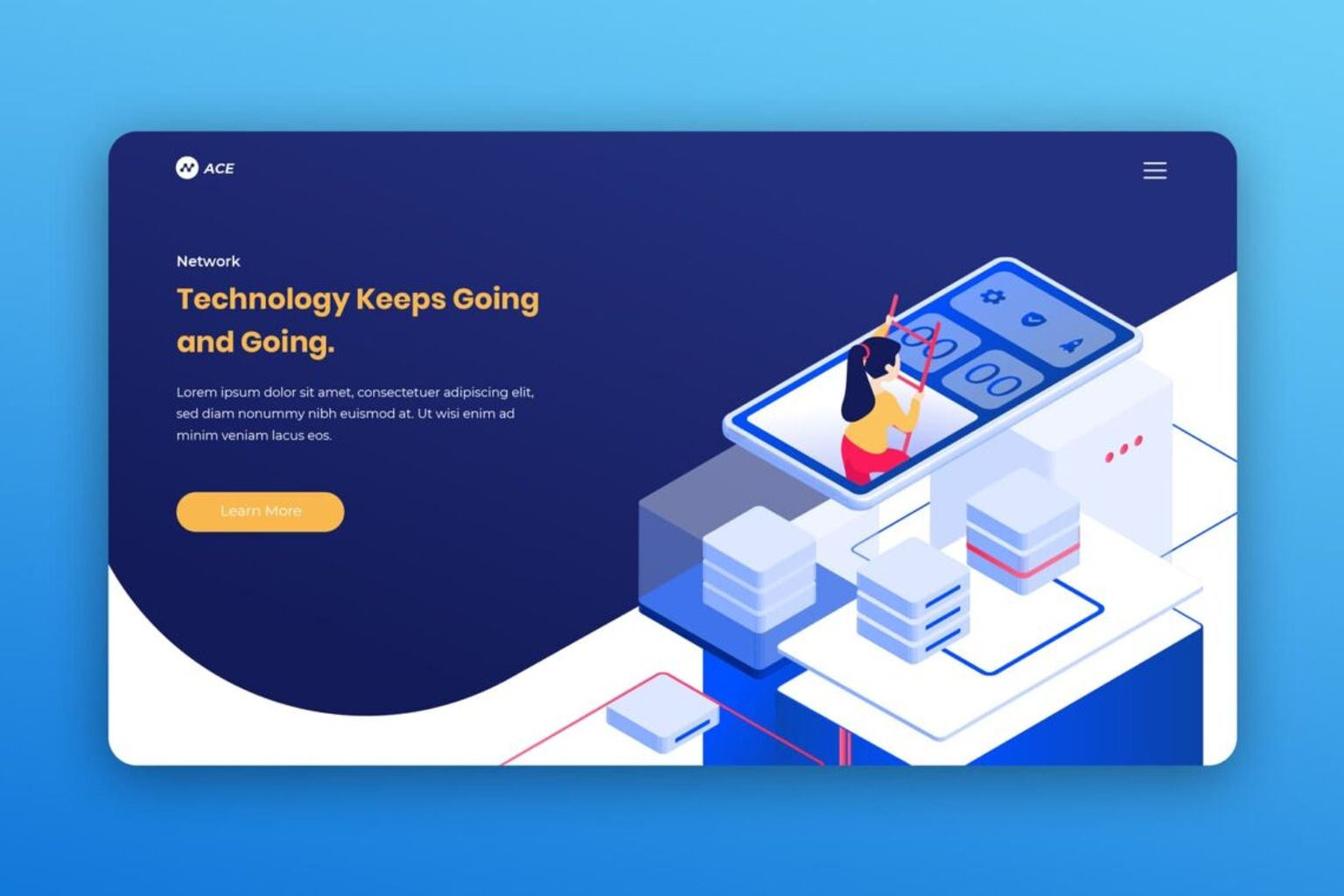 isometric landing pages digital network service