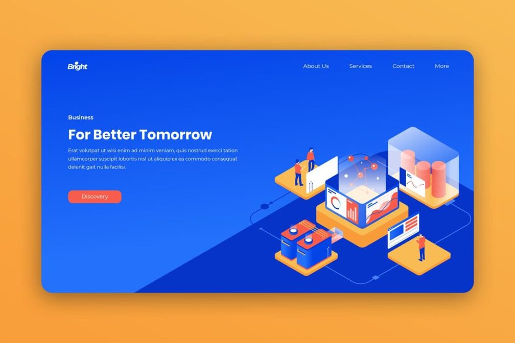 isometric landing pages future business system