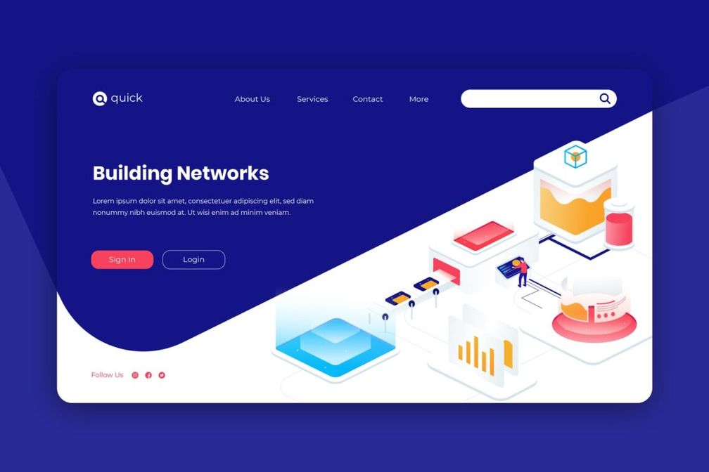isometric landing pages network building