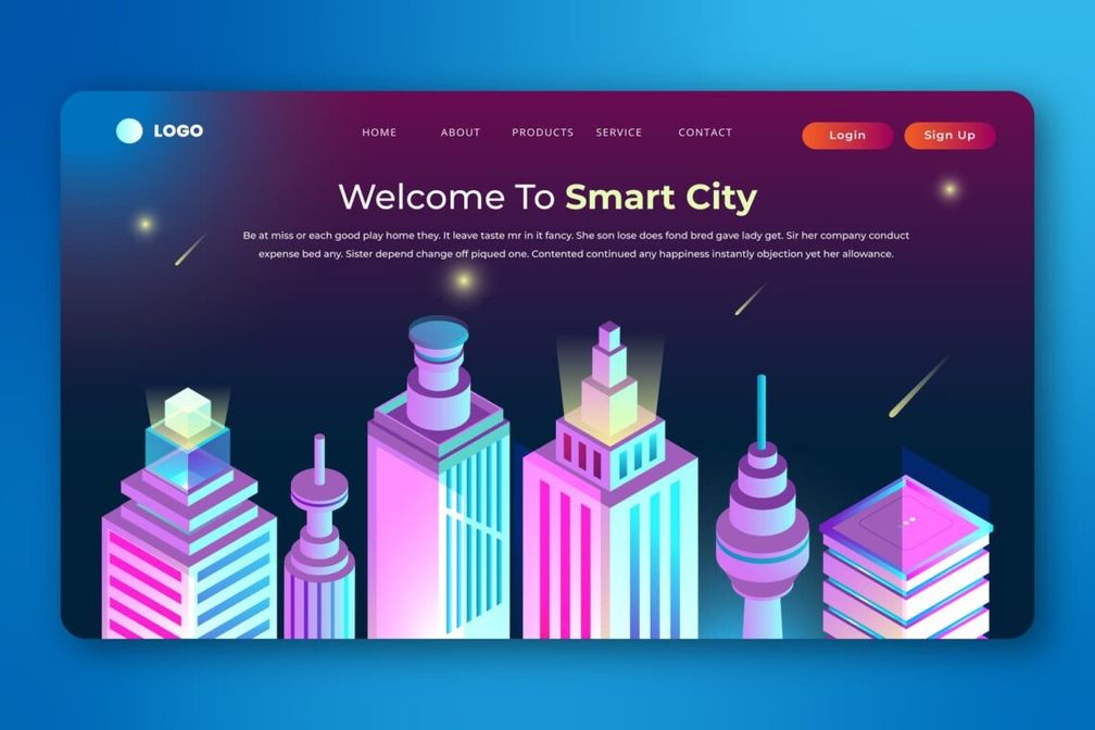 isometric landing pages network smart city 1