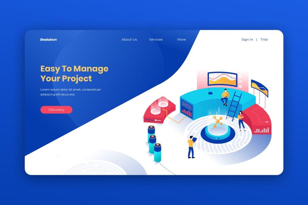 isometric landing pages project management
