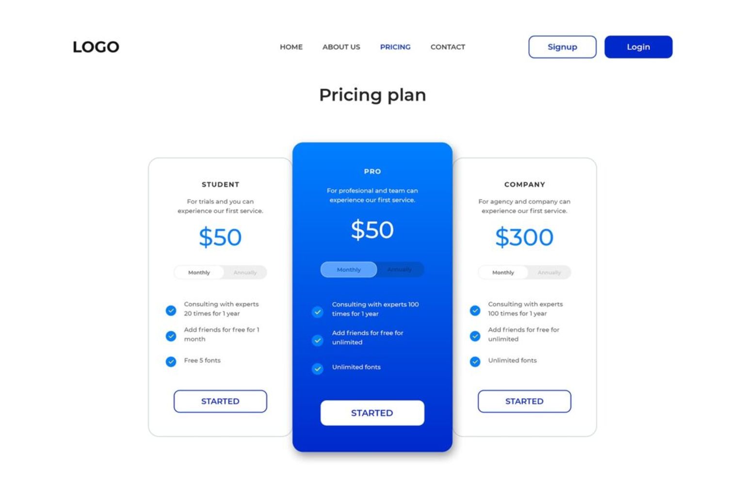 pricing table hosting server website