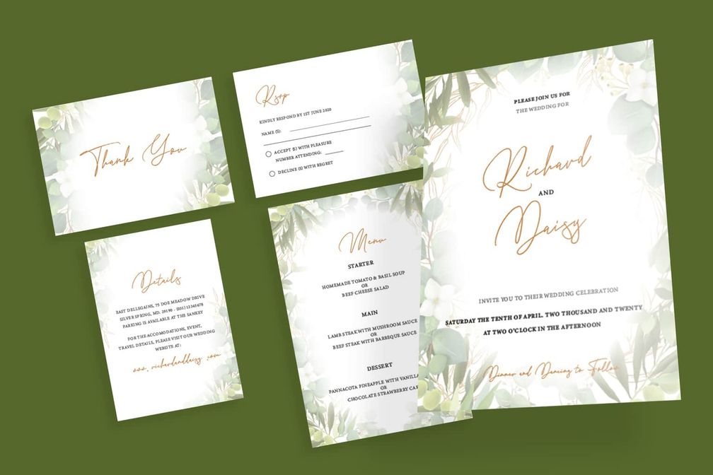 wedding invitation natural green flower frame
