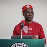 Governor Chukwuma Soludo addressing supporters in Awka, warning against ritual pollution of water bodies by native doctors in Anambra State