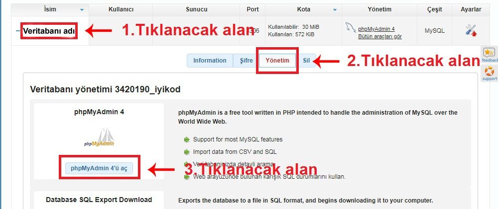 Awardspace.com'daki veritabanı yöneticisinin kullanımı