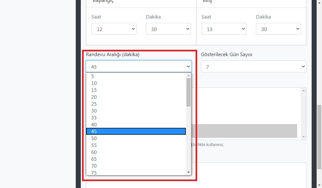 Randevu süre aralığı