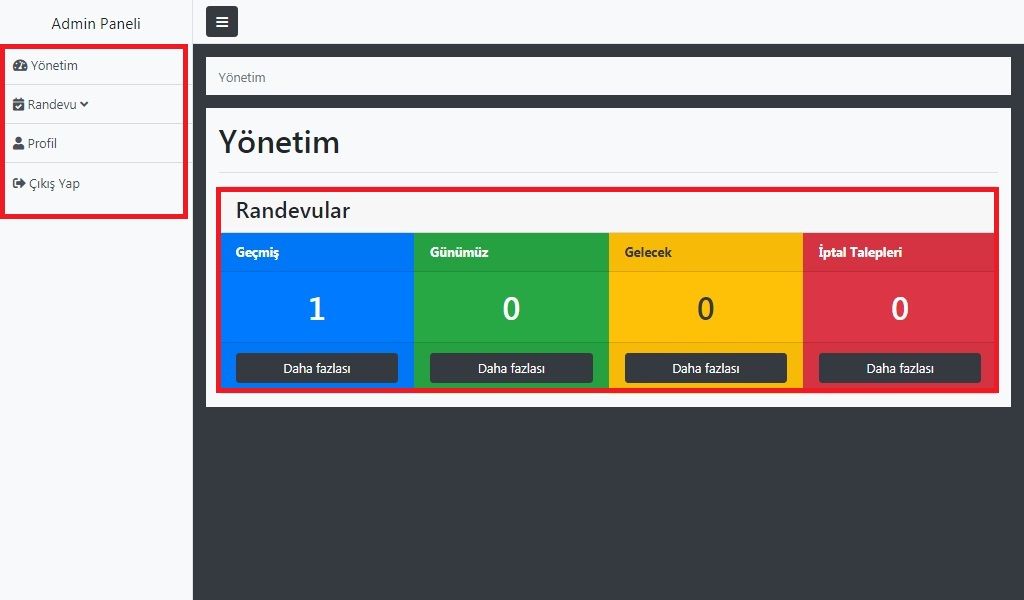 Randevu takip sisteminin yönetim sayfasının kullanımı