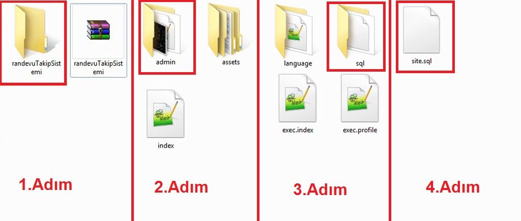 Site.sql dosyasının bilgisayarınızdaki Randevu Takip Sistemindeki konumu
