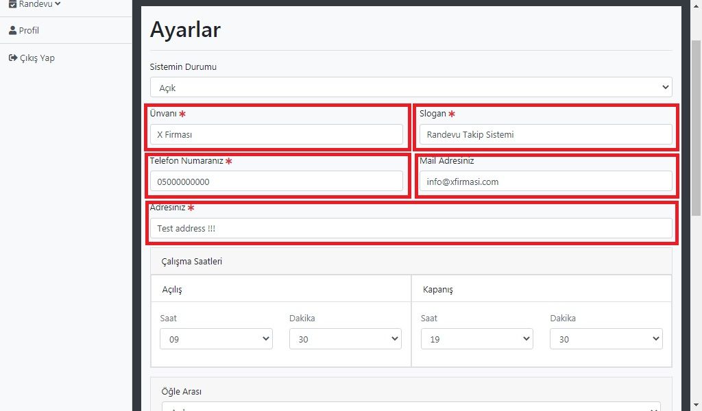 Site ve iletişim bilgileriniz