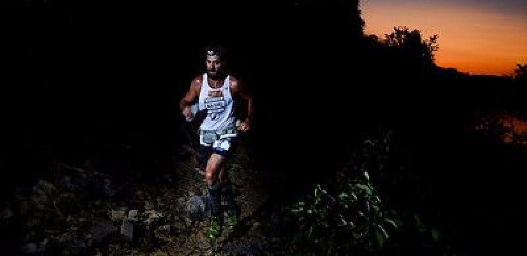 Jeremy Morris, 100 mile winner, on the red trail during the early morning hours.