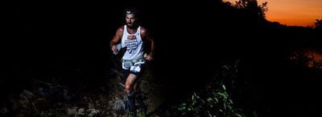 Jeremy Morris, 100 mile winner, on the red trail during the early morning hours.