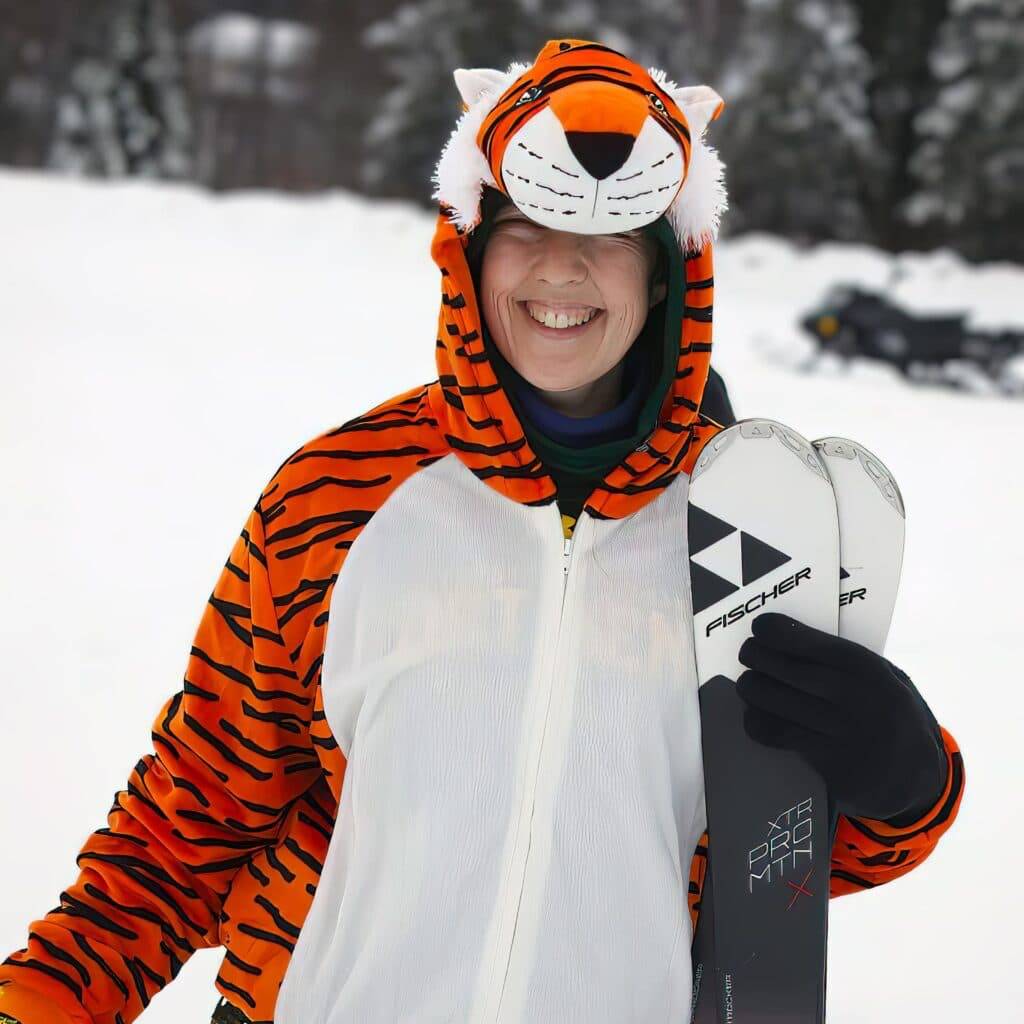 alpine skier in a bengal costume