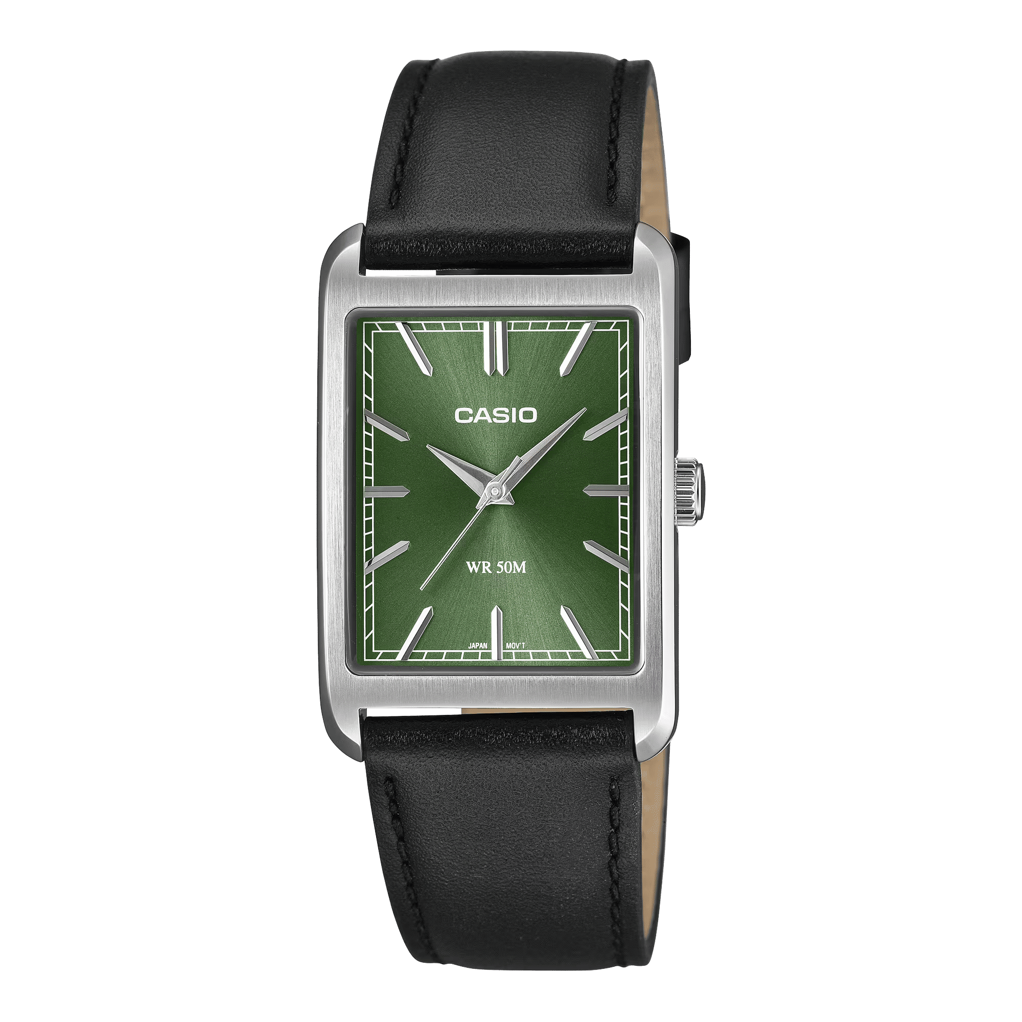 CASIO MTP-B215L-3A Men's Analog Watch – Green Dial & Black Leather Band