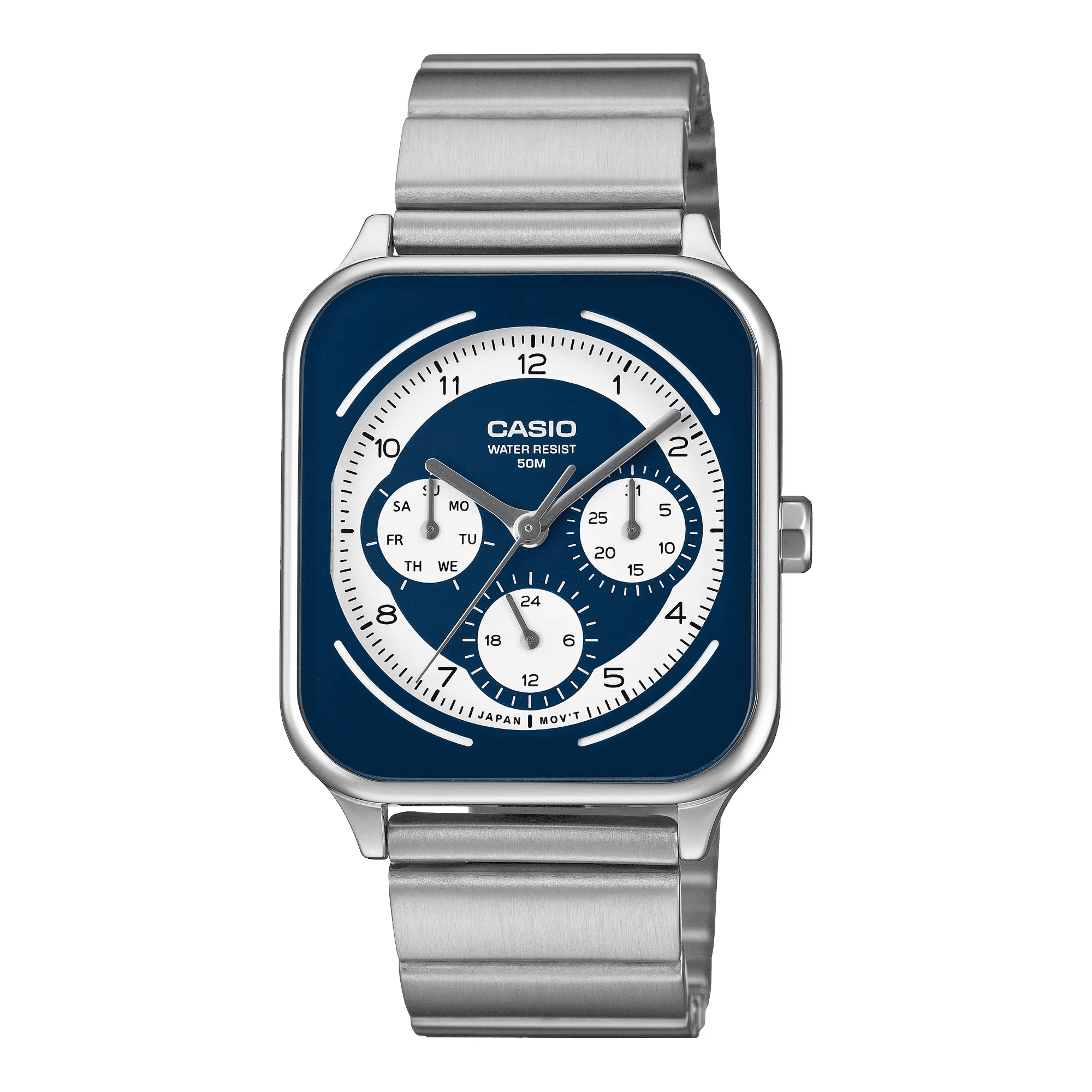 CASIO MTP-M307D-2BV Men's Analog Watch – Blue & White Dial, Stainless Steel