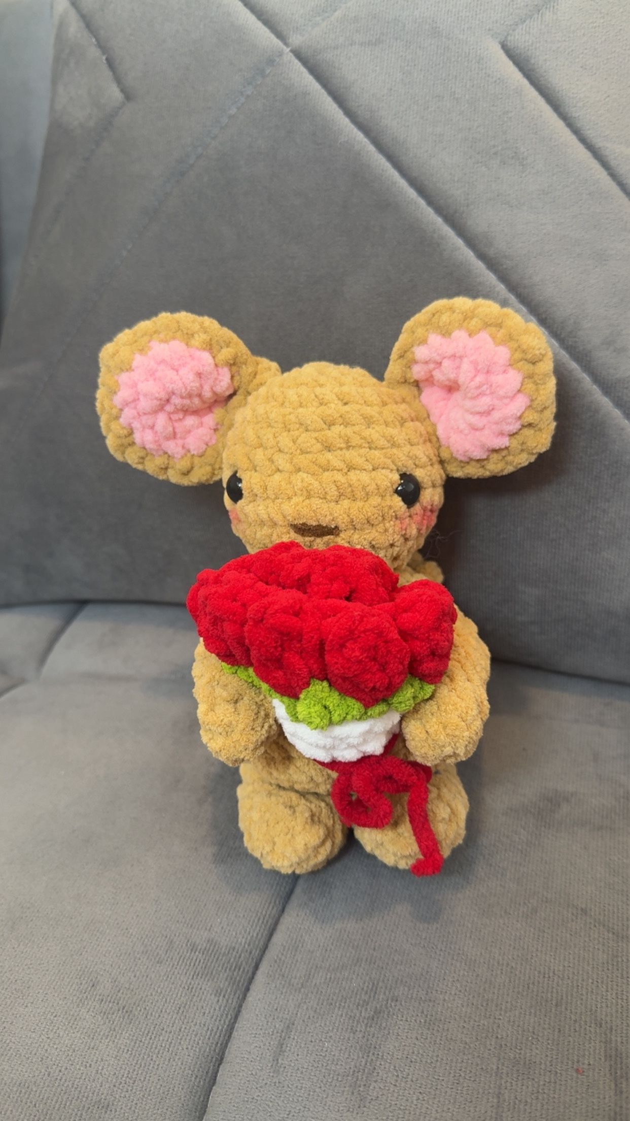 Handmade Loved up mouse Crochet Plushie