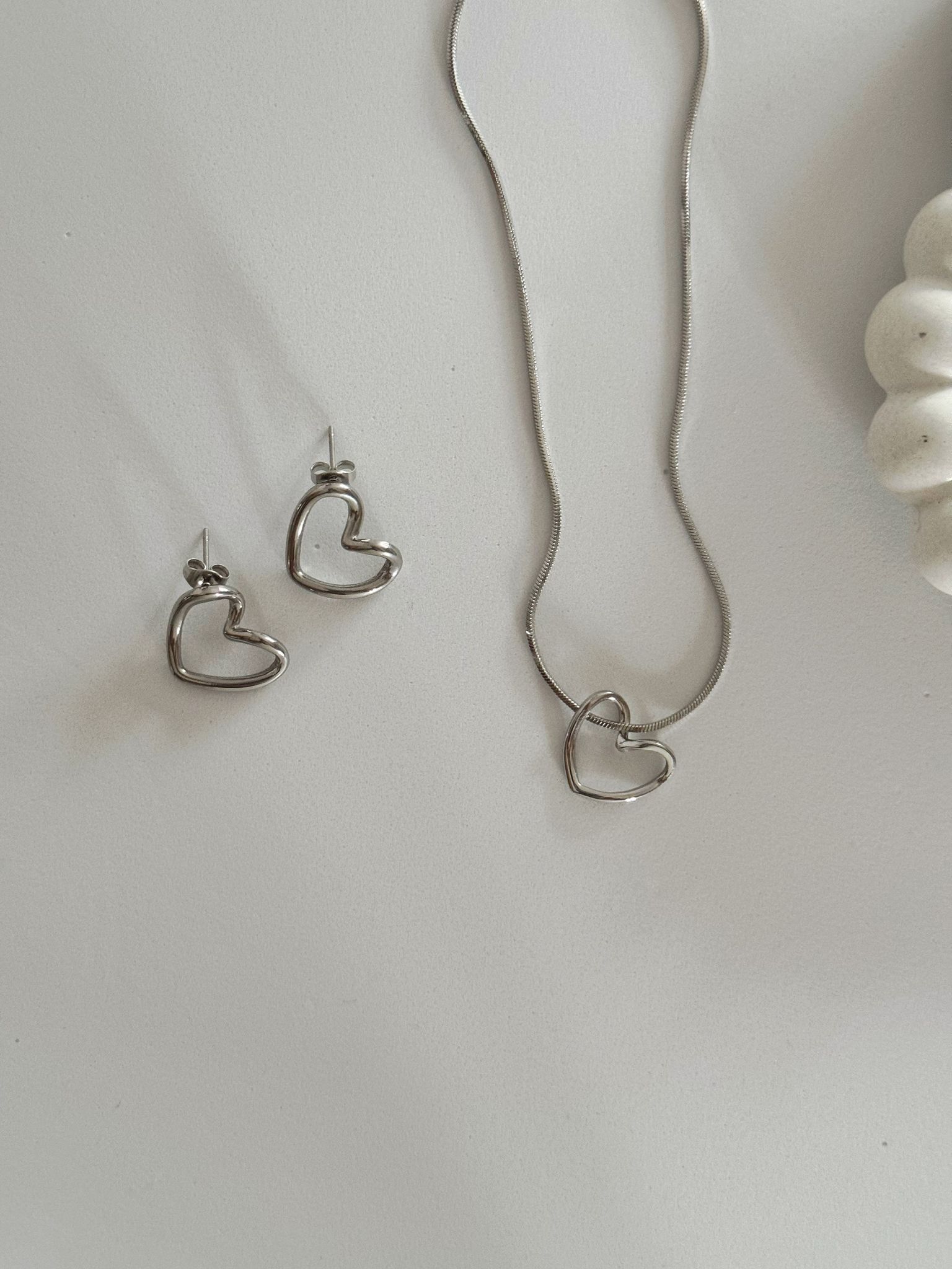 set corazon plateado