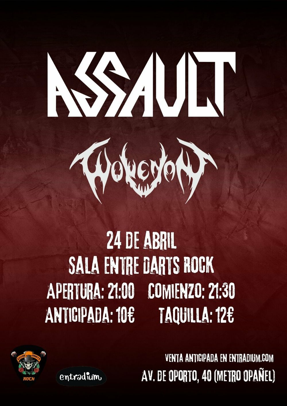 Concierto de Wolvenant + Assault en Entre Darts (Madrid) · 24 de abril, 2026