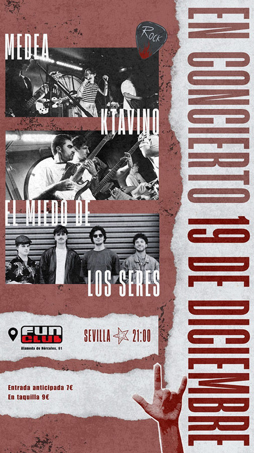 Diciembre-19 / Fun Club / Medea + Ktavino + El miedo de los Seres / Sevilla 2025