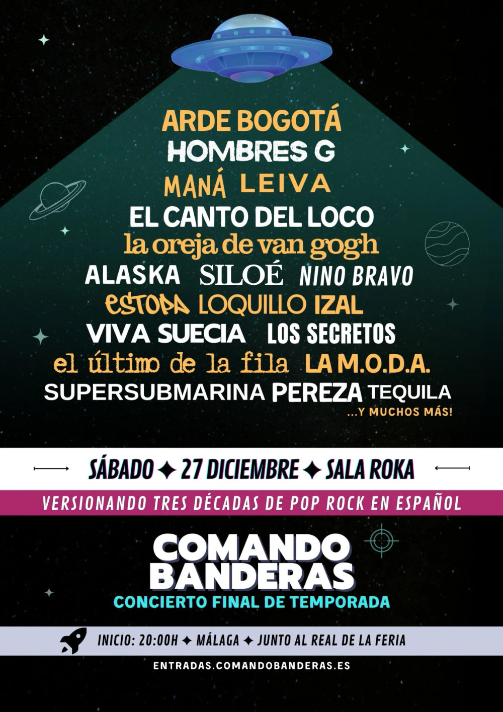 Diciembre-27 / Sala Roka / Comando Banderas (Tributo Pop-Rock español) / Málaga 2025