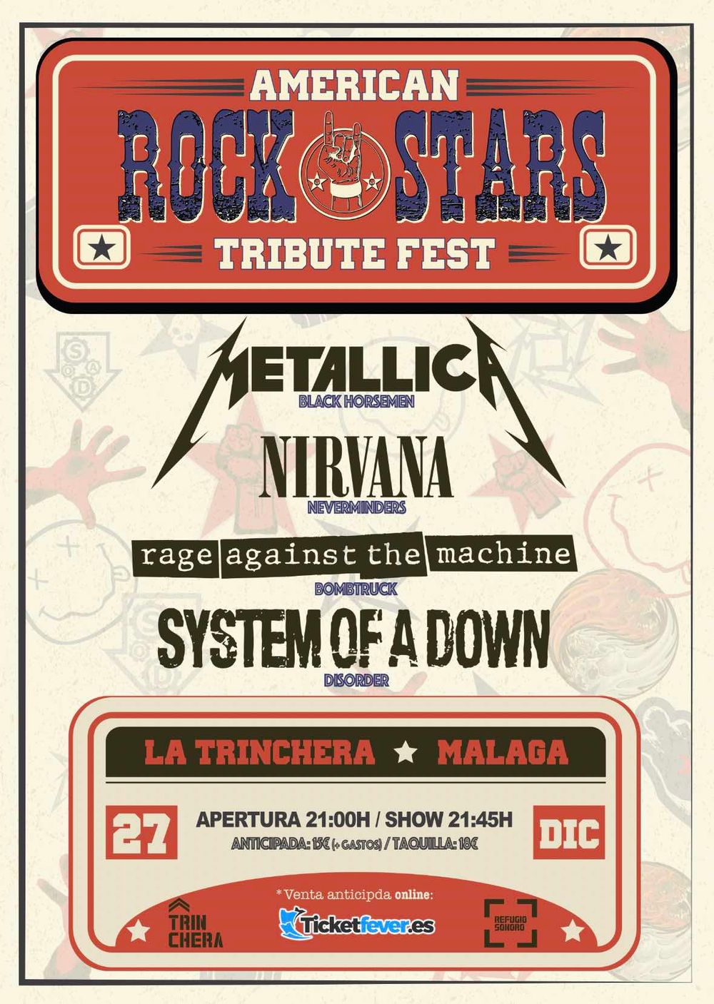 Diciembre-27 / Sala Trinchera / Black Horsemen (T. Metallica), Neverminders (T. Nirvana), Bombtruck / Málaga 2025
