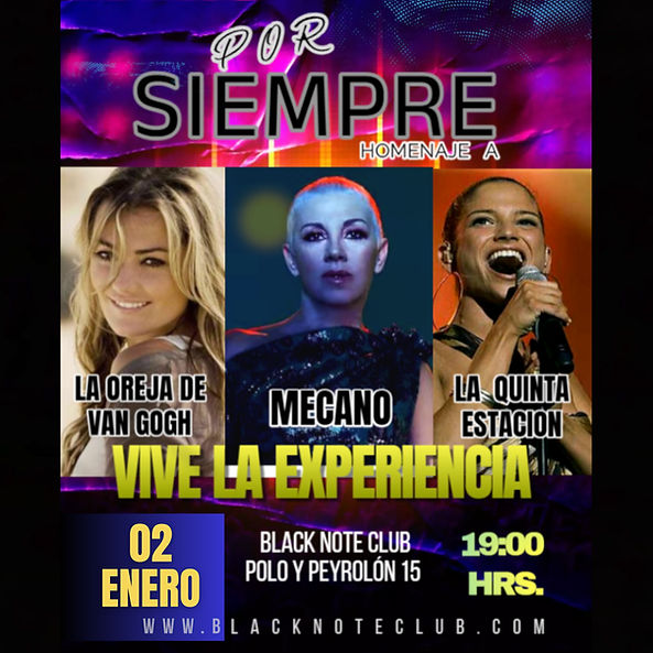 Enero-2 / Black Note Club / Por Siempre (Tributo La Oreja de Van Gogh, Mecano, La 5ª Estación) / Valencia 2026