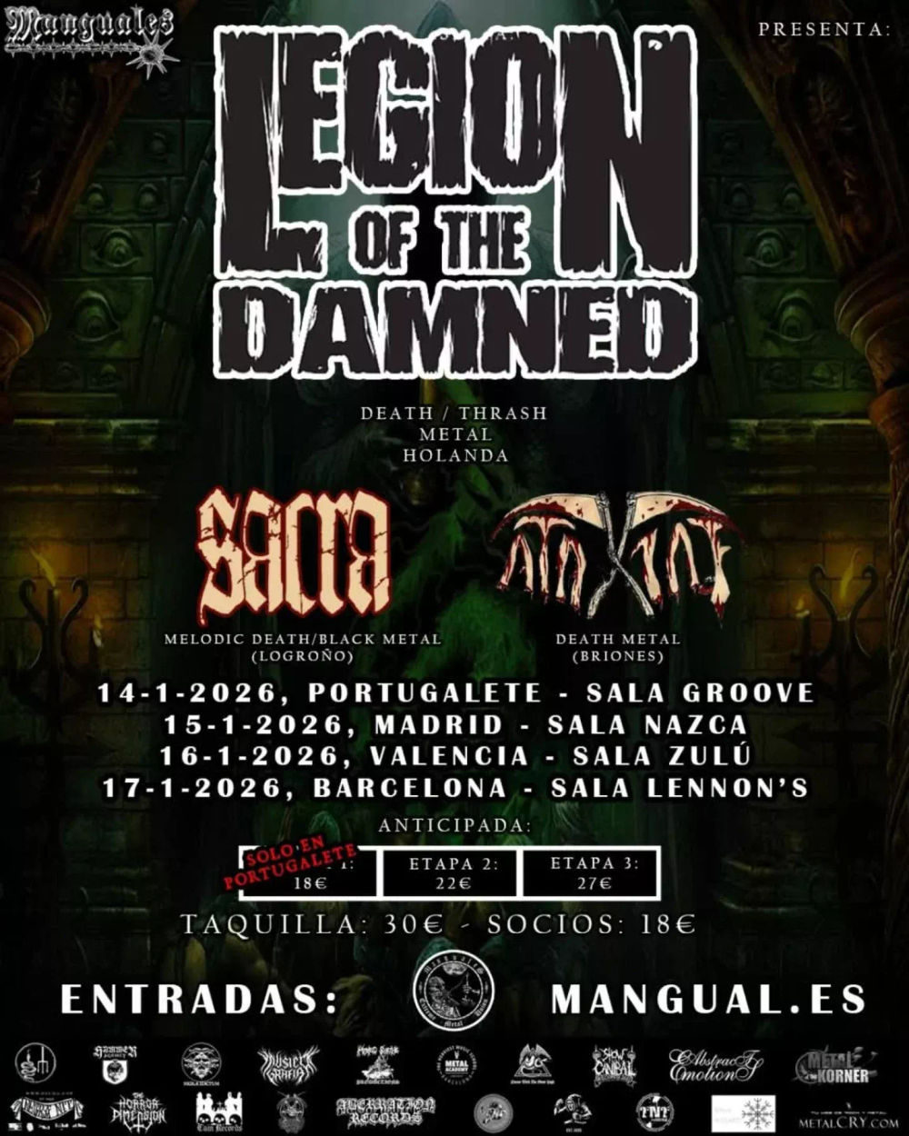Enero-14 / Estudios Groove / Legion of the Damned + Sacra + Ataxia F / Portugalete 2026