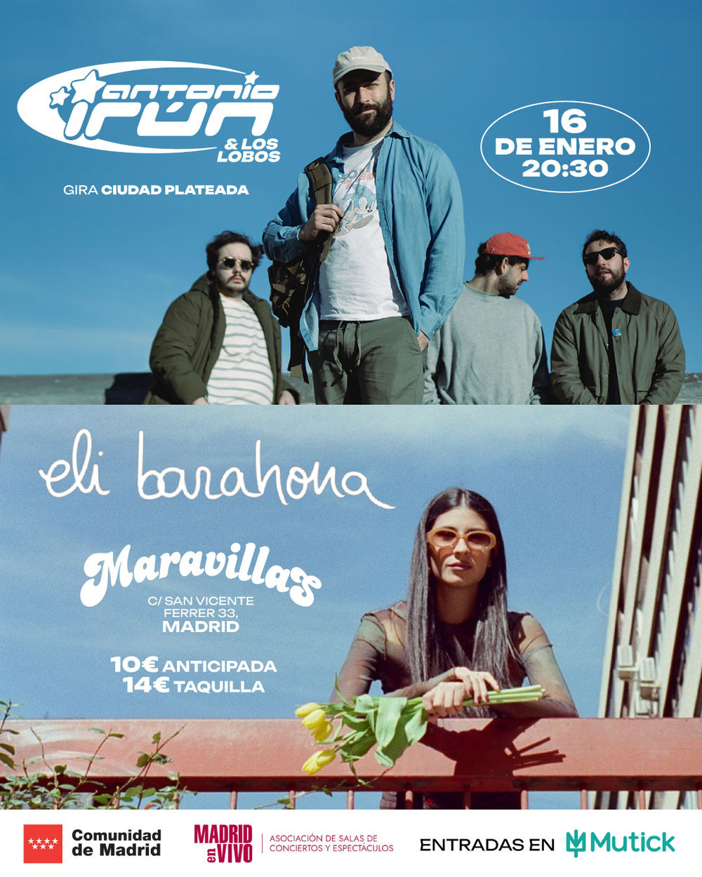 Enero-16 / Maravillas Club / Antonio Irún & los Lobos + Eli Barahona / Madrid 2026