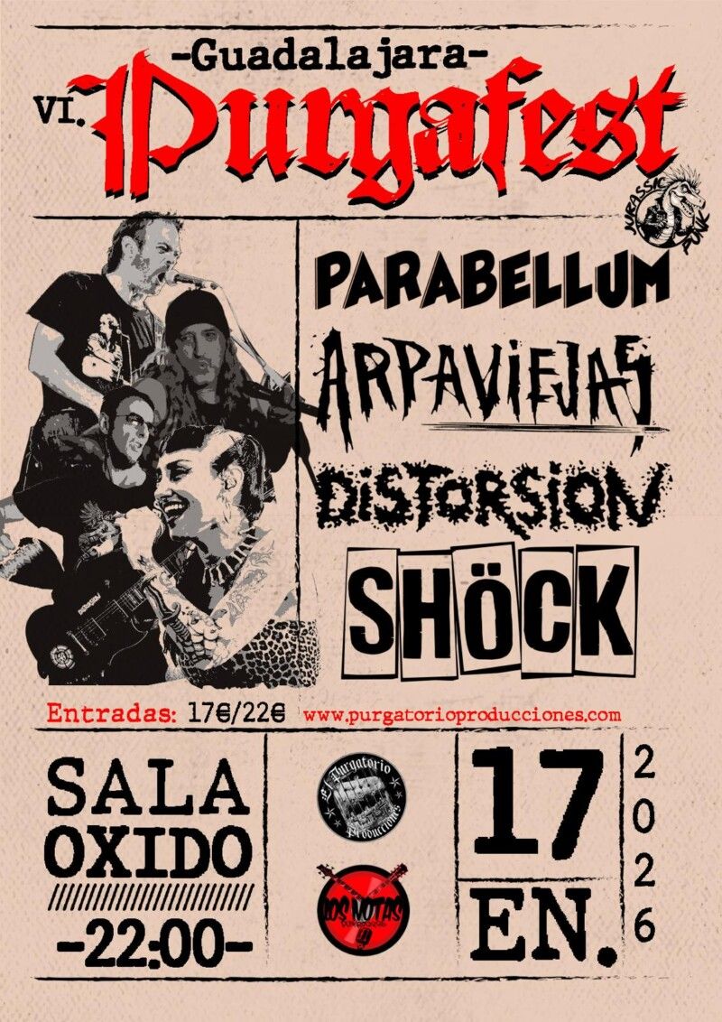 Enero-17 / Sala Óxido / IV Purgafest: Parabellum, Arpaviejas, Distorsión, Shöck / Guadalajara 2026