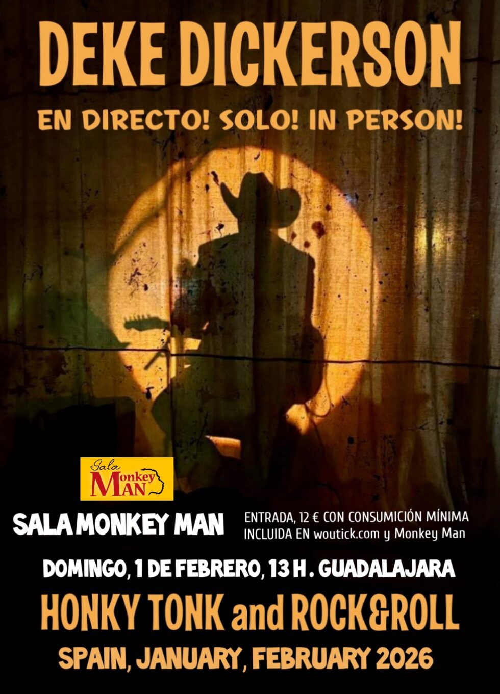 Concierto de Deke Dickerson en Monkey Man (Guadalajara) · 1 de febrero, 2026