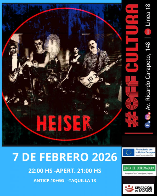 Concierto de Heiser en Off-Cultura (Badajoz) · 7 de febrero, 2026