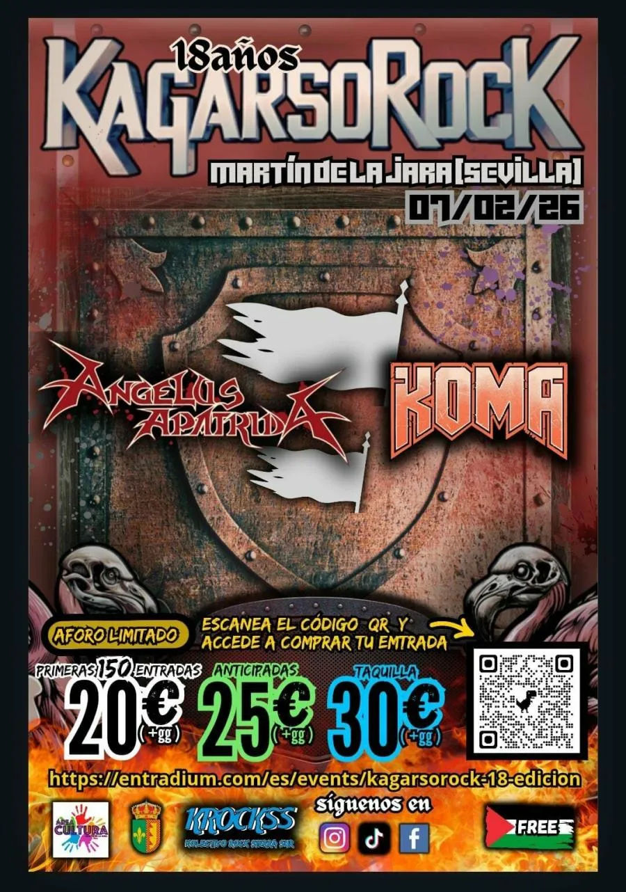 Febrero-7 / Salón Sociocultural / Kagarso Rock 18: Koma, Ángelus Apátrida / Martín de la Jara 2026