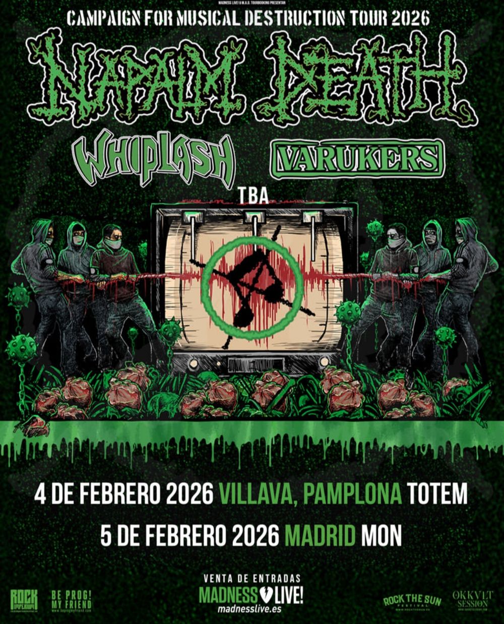 Febrero-4 / Sala Mon Live / Napalm Death + Whiplash + Varukers + Dopelord / Madrid 2026