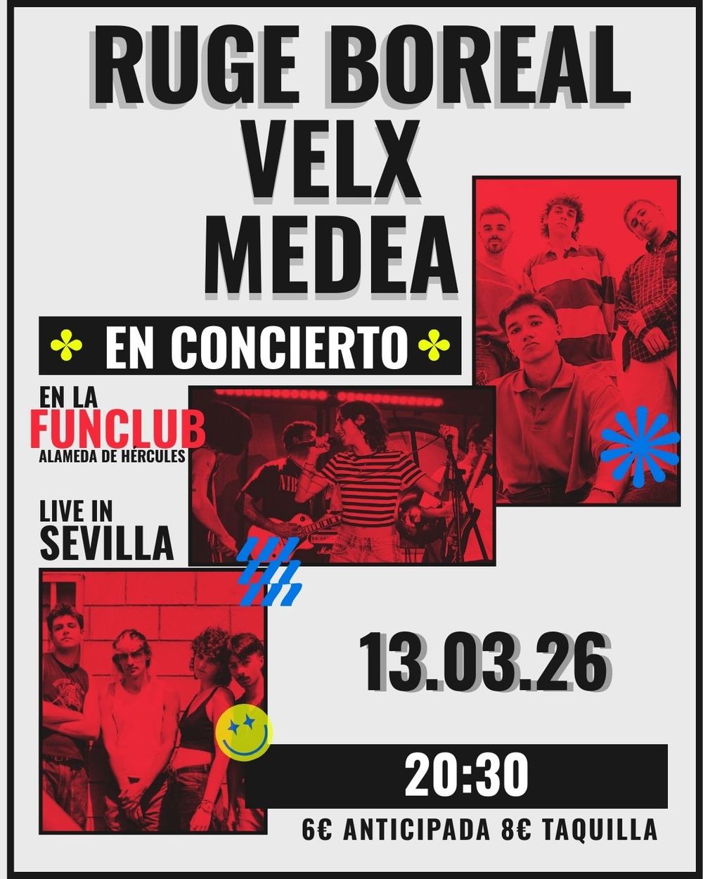 Concierto de Ruge Boreal + Velx + Medea en Fun Club (Sevilla) · 13 de marzo, 2026