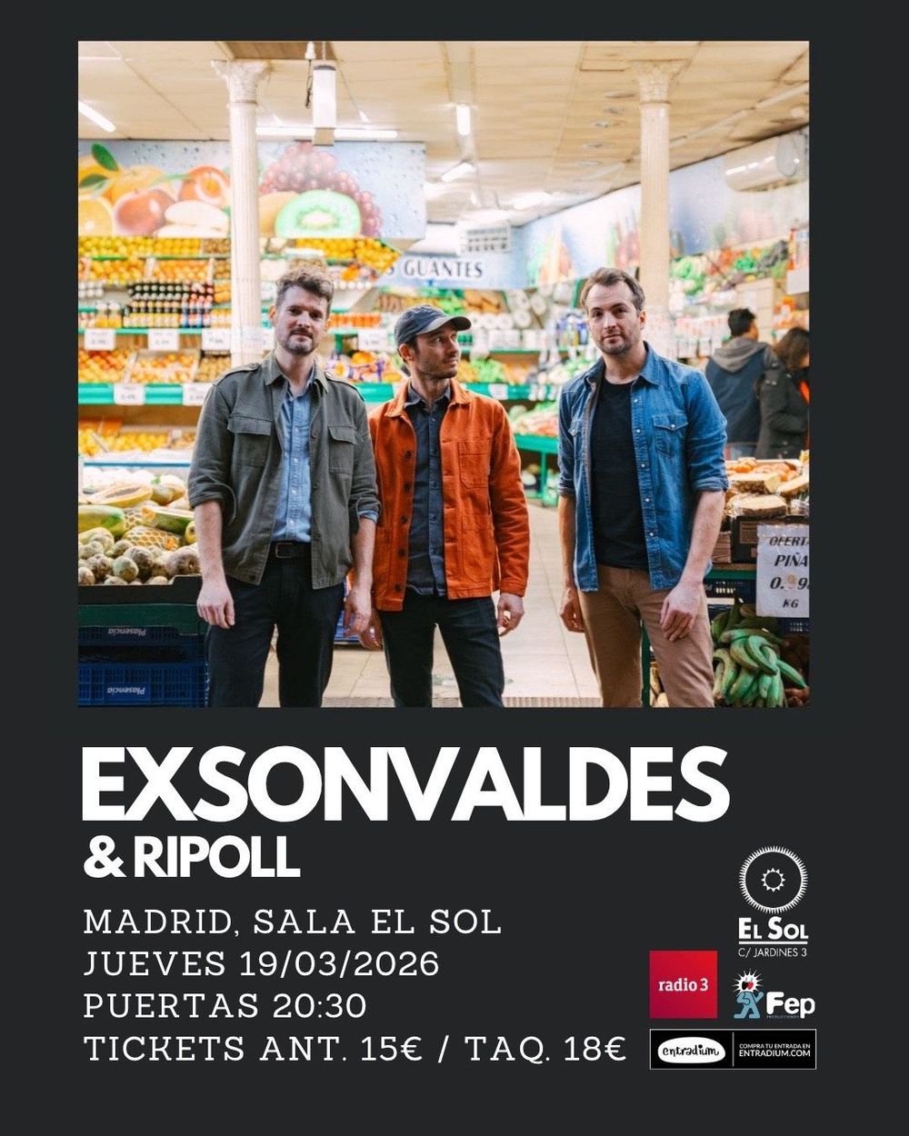Concierto de Exonvaldes + Ripoll en Sala El Sol (Madrid) · 19 de Marzo, 2026