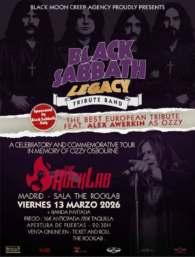 Concierto de Black Sabbath Legacy en The Rock Lab (Coslada, Madrid) · 13 de marzo, 2026