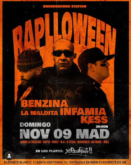 Noviembre-9 / Sala Elefante Blanco / Raplloween: Benzina, La Maldita, Infamia, Kess