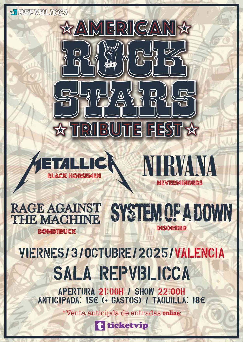Octubre-3 / Sala Repvblicca / Tributo Metallica, SOAD, RATM, Nirvana